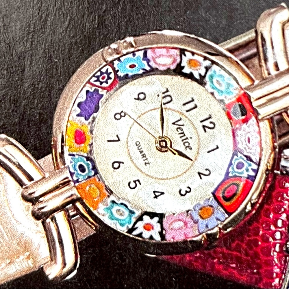 Italian Designer Murano Millefiori women’s Watch - leather strap - NEW